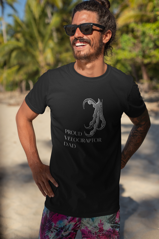 Proud Velociraptor Dad Adult Men's T-Shirt Black